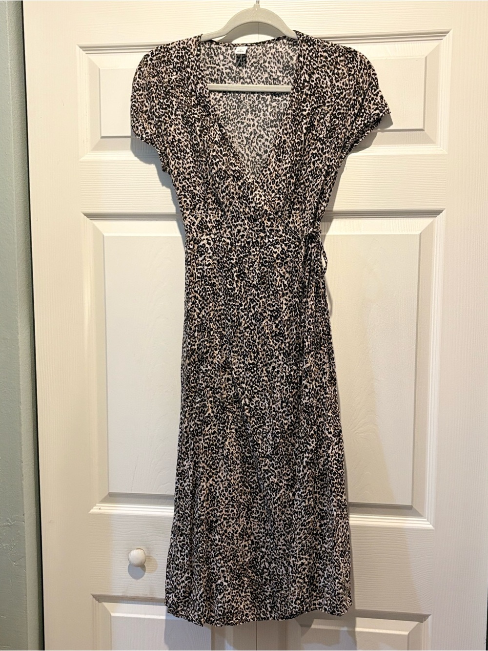 Old Navy Leopard Print Midi Wrap Dress Brown Black Animal Print Feminine Sz XS